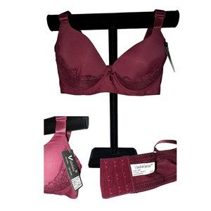 Sexy 36DD Red Burgundy Vadalala Push up Bra Women Plus Lace Underwire Support